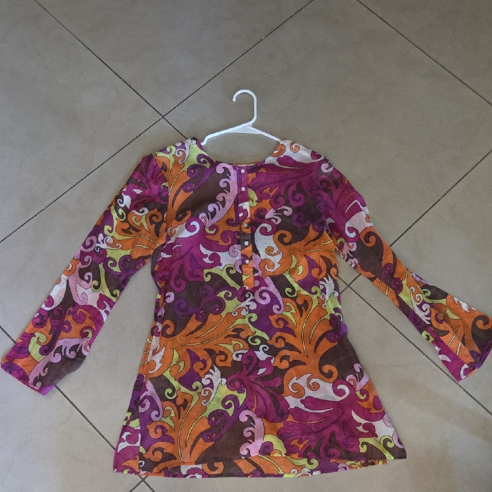 Athleta Multicolor  Tunic Top - Purple Pink Orange Green Small Swim Cover Up
